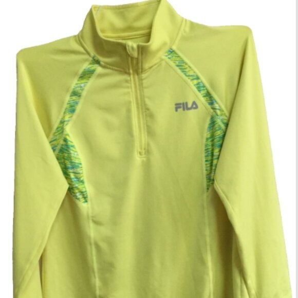 FILA Women L Pullover Athletic Performance Running 1/4 Zip Layered Yellow Green - Picture 1 of 7
